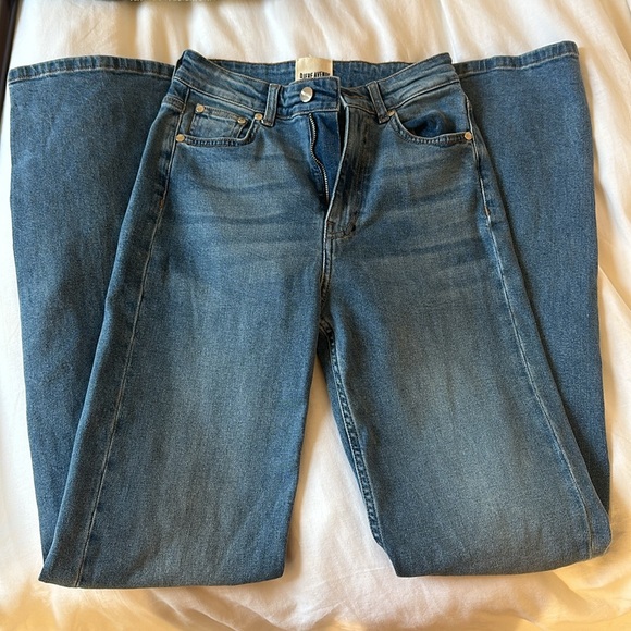 Djerf Avenue Straight Jeans Mid Blue Tall - Size 25 - Picture 7 of 11
